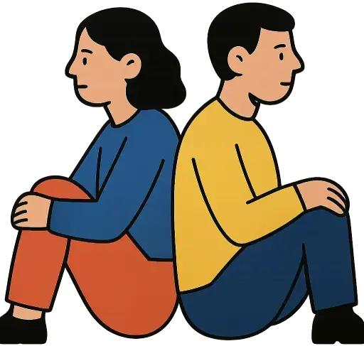 A graphic depicting two individuals sitting back-to-back